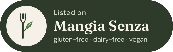 Listed on Mangia Senza — dark badge