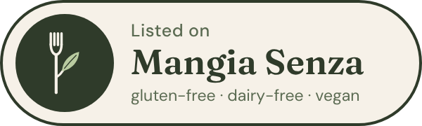 Listed on Mangia Senza — light badge